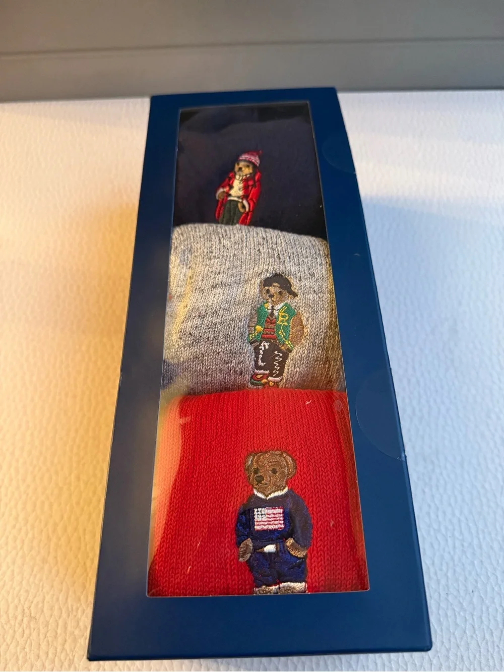 Polo by Ralph Lauren Three-Pack Bear Crew Socks - Navy, Gray, Red
